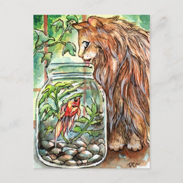 Cat and Goldfish Postcard (Front)