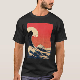 Cat and Great Wave off Kanagawa Japanese Aesthetic T-Shirt