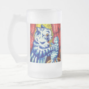 Cat and Her Kittens Frosted Glass Beer Mug