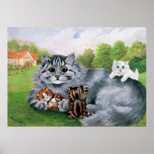 Cat and her Kittens, Louis Wain Poster