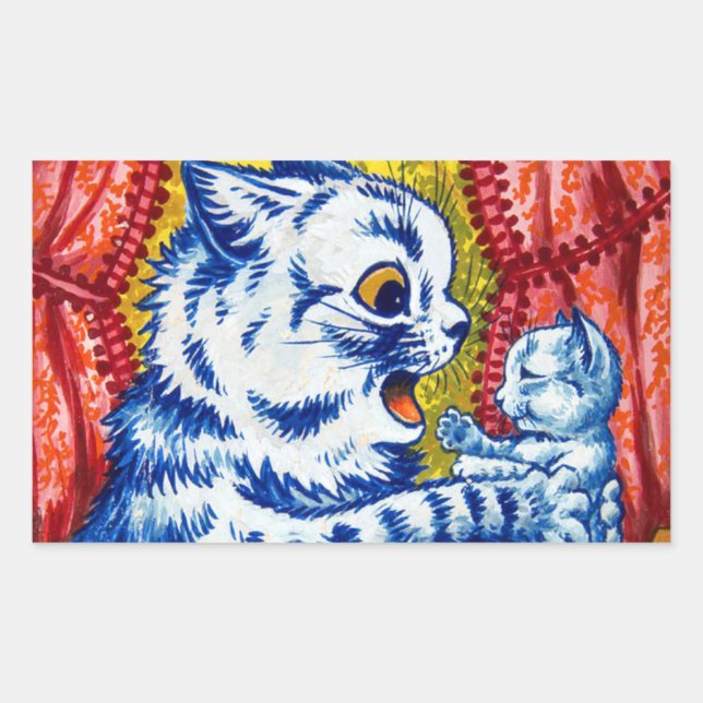 Cat and Her Kittens Rectangular Sticker (Front)