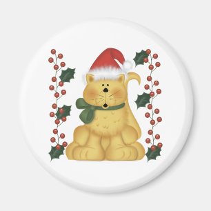 Cat And Holly Christmas Magnet