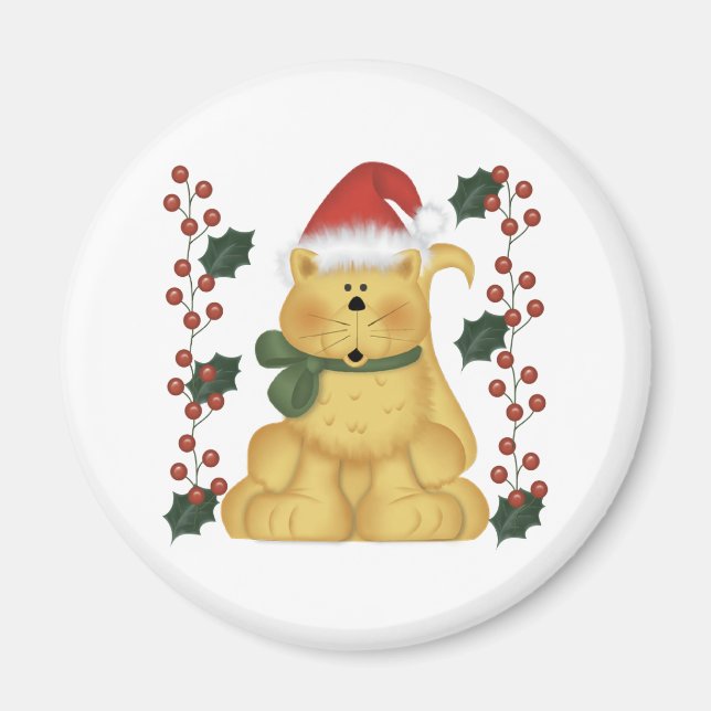 Cat And Holly Christmas Magnet (Front)