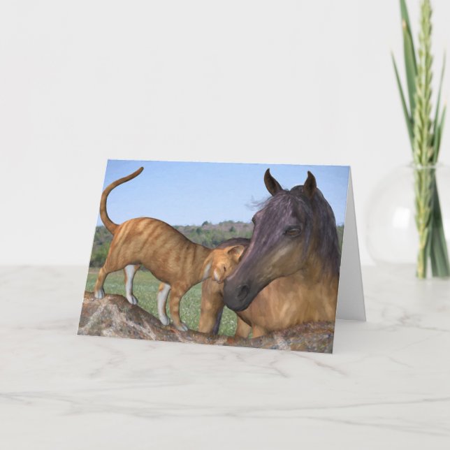Cat and Horse Customisable Greeting Card (Front)