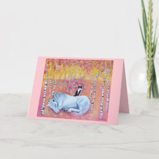 Cat and Horse Friends Whimsical Art Card