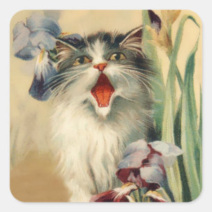 “Cat and Irises” by Maurice Boulanger Square Sticker