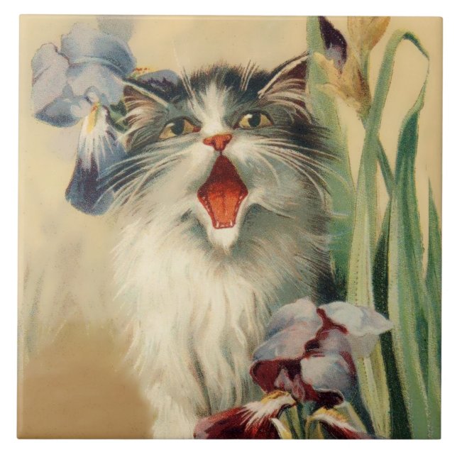 “Cat and Irises” by Maurice Boulanger Tile (Front)