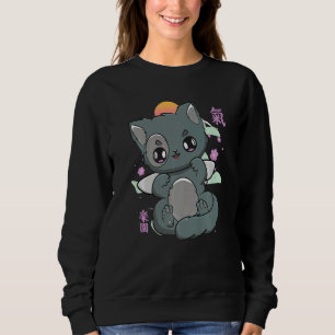 Cat And Kanji Cute Neko With Cherry Blossom For Ha Sweatshirt