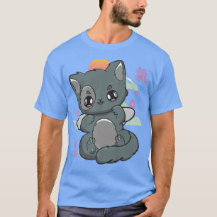 Cat And Kanji Cute Neko With Cherry Blossom For Ha T-Shirt