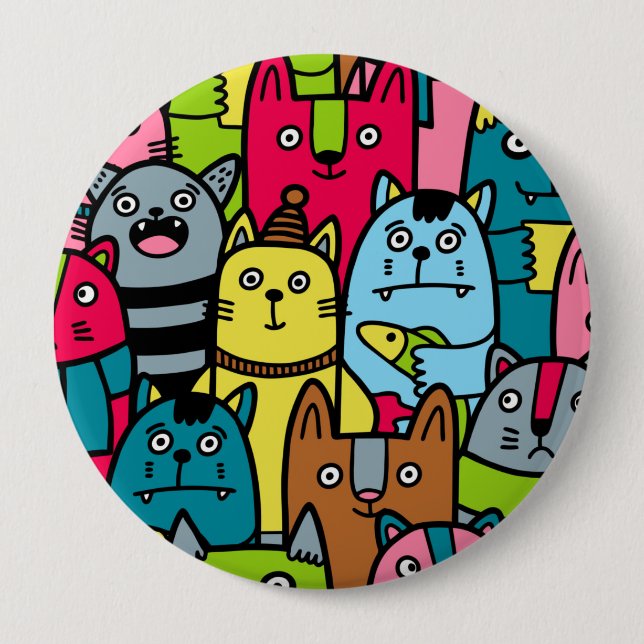 Cat and kittens 10 cm round badge (Front)