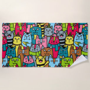 Cat and kittens beach towel
