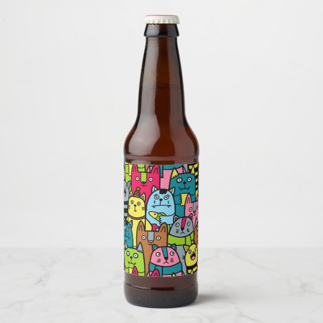 Cat and kittens beer bottle label (Front)