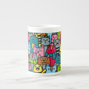 Cat and kittens bone china mug