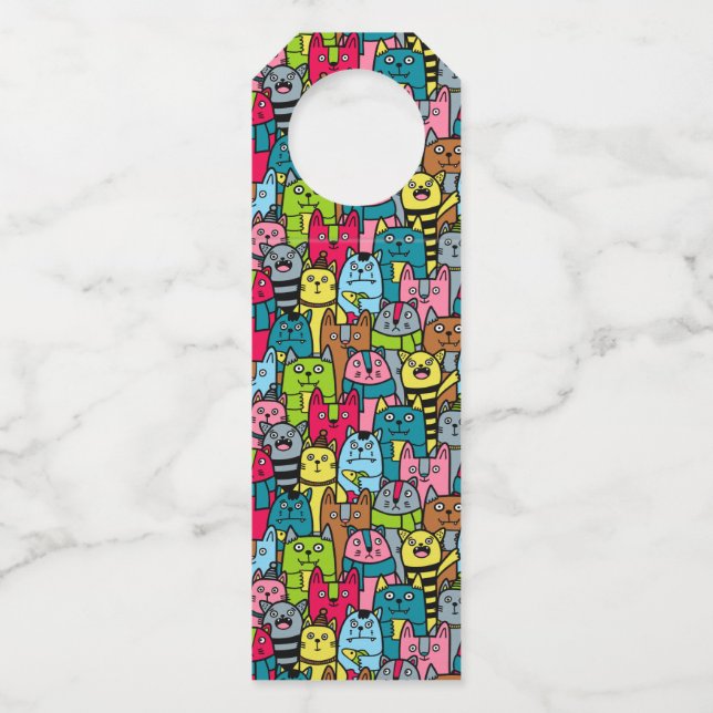 Cat and kittens bottle tag (Front)