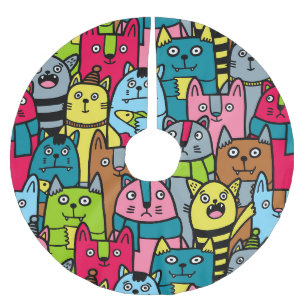 Cat and kittens brushed polyester tree skirt