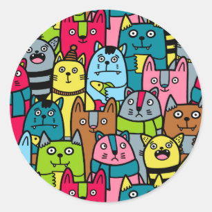 Cat and kittens classic round sticker