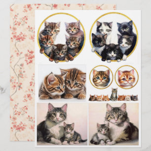 Cat and Kittens Ephemera in Vintage Style