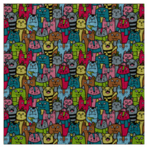 Cat and kittens fabric
