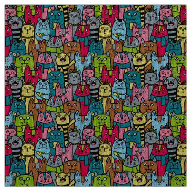 Cat and kittens fabric (Swatch)