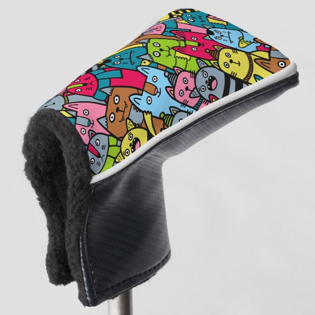 Cat and kittens golf head cover (3/4 Front)