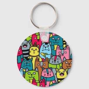 Cat and kittens key ring