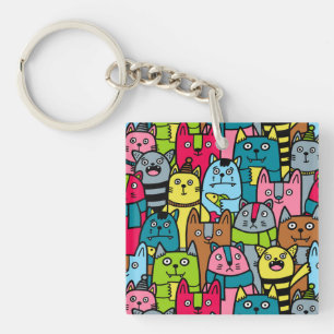 Cat and kittens key ring