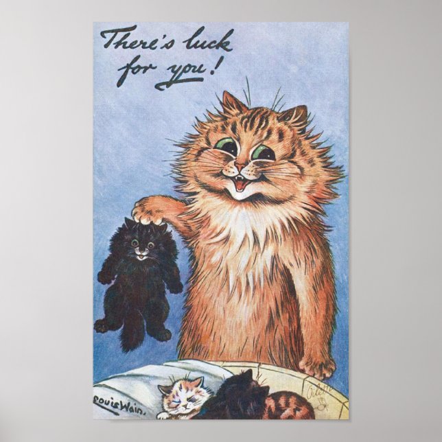 Cat and Kittens, Louis Wain Poster (Front)