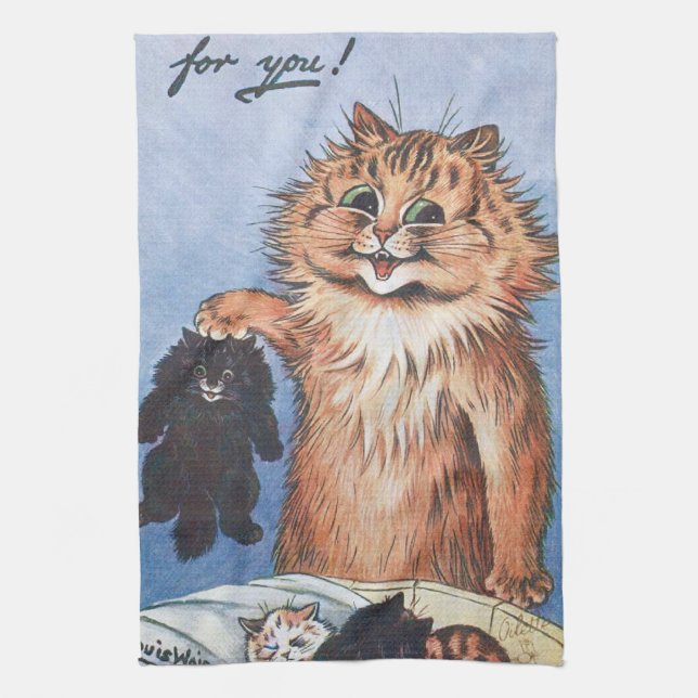 Cat and Kittens, Louis Wain Tea Towel (Vertical)