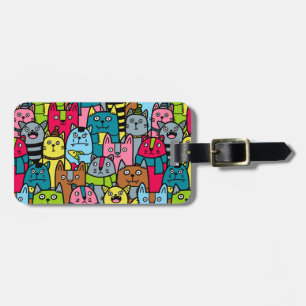 Cat and kittens luggage tag