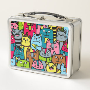 Cat and kittens metal lunch box