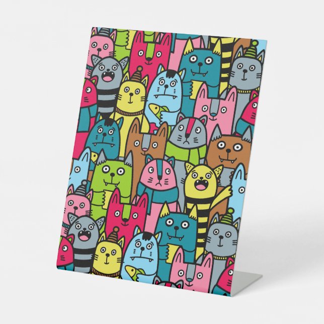 Cat and kittens pedestal sign (Front)