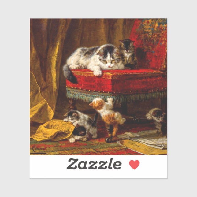 Cat and Kittens Playing with Chair (Sheet)