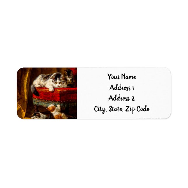 Cat and Kittens Playing with Chair (Front)