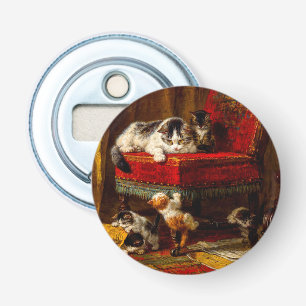 Cat and Kittens Playing with Chair Bottle Opener