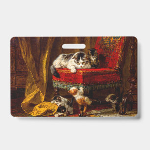 Cat and Kittens Playing with Chair ID Badge