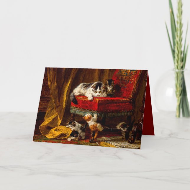 Cat and Kittens Playing with Chair Invitation (Front)