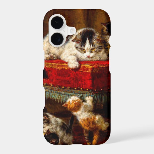 Cat and Kittens Playing with Chair iPhone Case (Back)