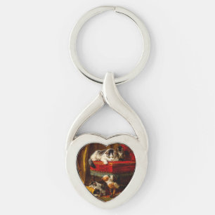 Cat and Kittens Playing with Chair Key Ring