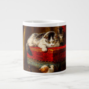 Cat and Kittens Playing with Chair Large Coffee Mug
