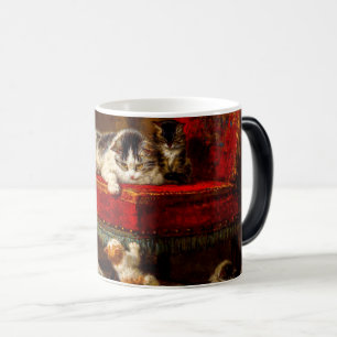Cat and Kittens Playing with Chair Magic Mug
