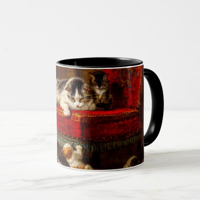 Cat and Kittens Playing with Chair Mug (Front Right)