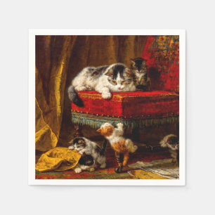 Cat and Kittens Playing with Chair Napkin