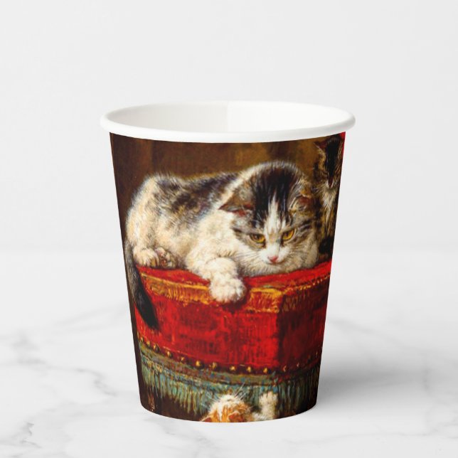 Cat and Kittens Playing with Chair Paper Cups (Left)