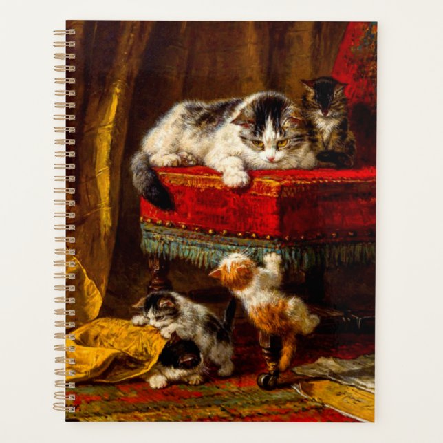 Cat and Kittens Playing with Chair Planner (Front)
