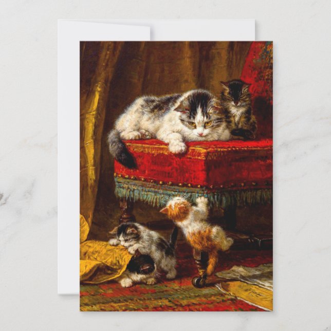 Cat and Kittens Playing with Chair Save The Date (Front)