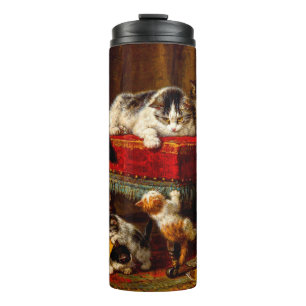 Cat and Kittens Playing with Chair Thermal Tumbler