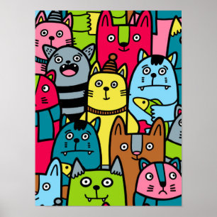 Cat and kittens poster