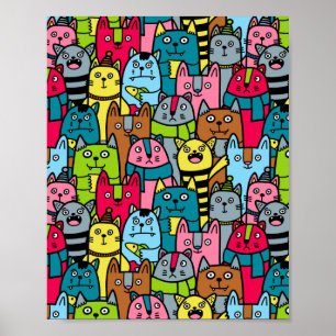 Cat and kittens poster