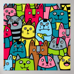 Cat and kittens poster