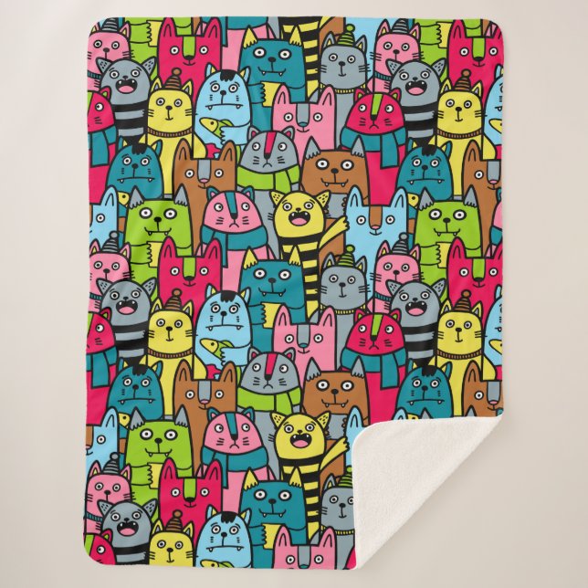 Cat and kittens sherpa blanket (Front)